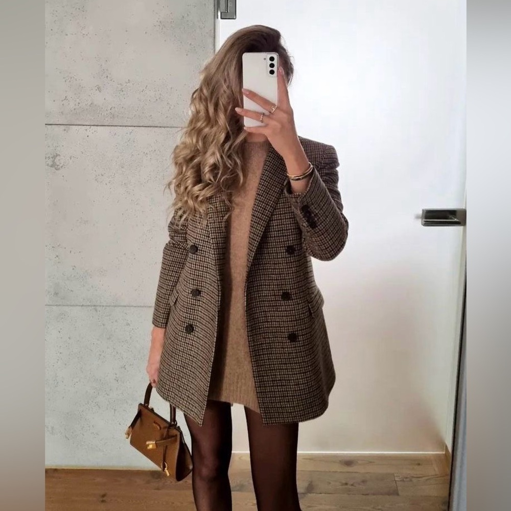 Zara double breasted houndstooth blazer
